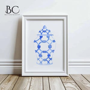 Watercolor Chinoiserie Vase Art Print, chinoiserie ginger jar print, Blue, red, green, pink chinoiserie porcelain wall art,Ginger Jar Art