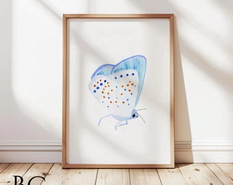 Watercolor Blue Butterfly Art Print: Nursery Wall Decor