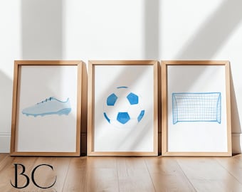 Stampa artistica a tema calcio ad acquerello per la cameretta dei bambini, decorazione per la cameretta dei bambini, arte sportiva per la cameretta dei bambini, regalo per gli amanti del calcio, decorazione per la cameretta a tema calcio, parete con galleria sportiva
