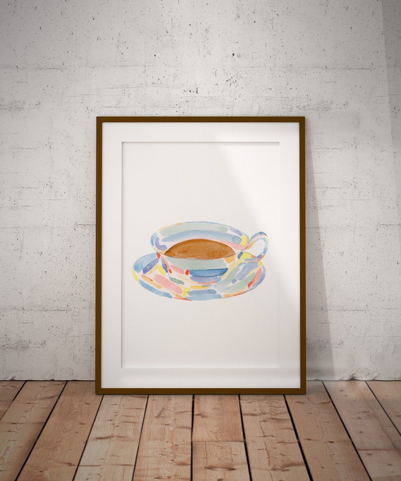 Watercolor Coffee Print, Coffee Poster, Kitchen Art Print, Coffee Lover Gift, Coffee Wall Decor, Home office wall art,Chinoiserie Coffee Art image 7