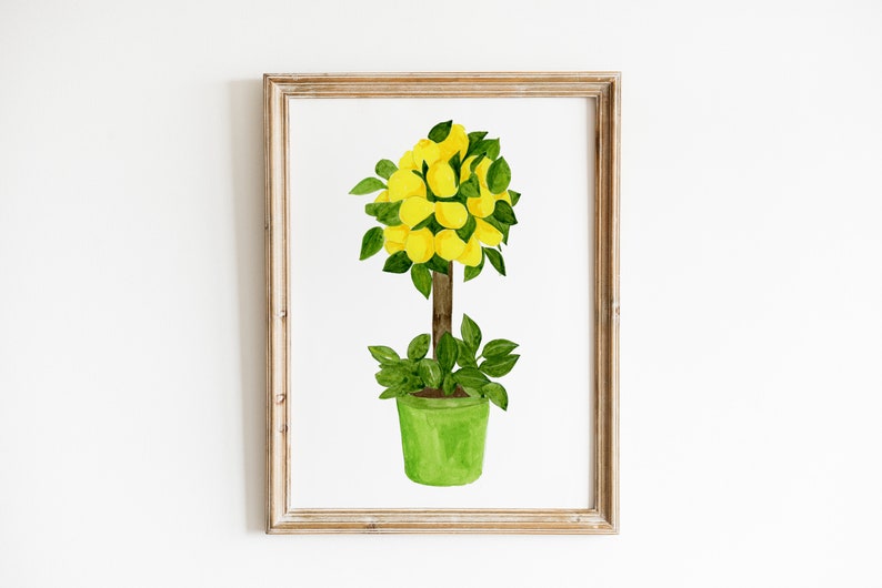 Lemon Tree Ginger Jar Art Print, watercolor green porcelain lemon wall art decor, Citrus Tree wall art, lemon wall art, lemon Kitchen Prints image 3