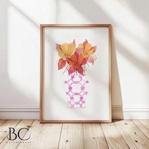 Watercolor Columbine Art Print: Pink Floral Vase, Colorado Flower