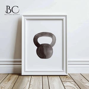 Impresión artística con pesas rusas en acuarela, arte mural de fitness perfecto, idea de regalo para amantes del gimnasio, decoración de salas de entrenamiento, arte mural con pesas rusas y para bajar de peso