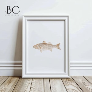 Watercolor striped bass print, Beach House Art, Striped Bass Fish Print, Fishing Art Print, Lakehouse Decor, Bass Fish Decor, Fishing Poster