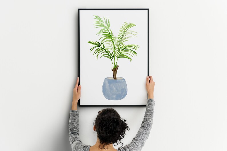 Watercolor Fan Palm Plant Art Print, botanical print, fashion wall art, tropical decor, Vase Tropical Leaves Print, Palm Leaf Print image 2