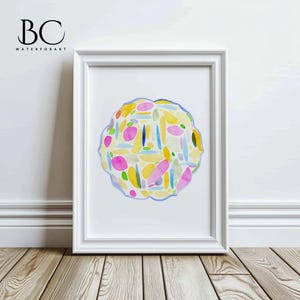 Watercolor Pink & Yellow chinoiserie print, Famille Rose medallion plate art decor, Famille Rose plate, porcelain art, Chinoiserie artwork