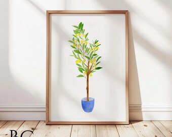 Watercolor lemon tree art print, Citrus tree painting, Kitchen & home wall decor, Citrus Lover Art, Home Decor Wall Art, Gallery Wall Art