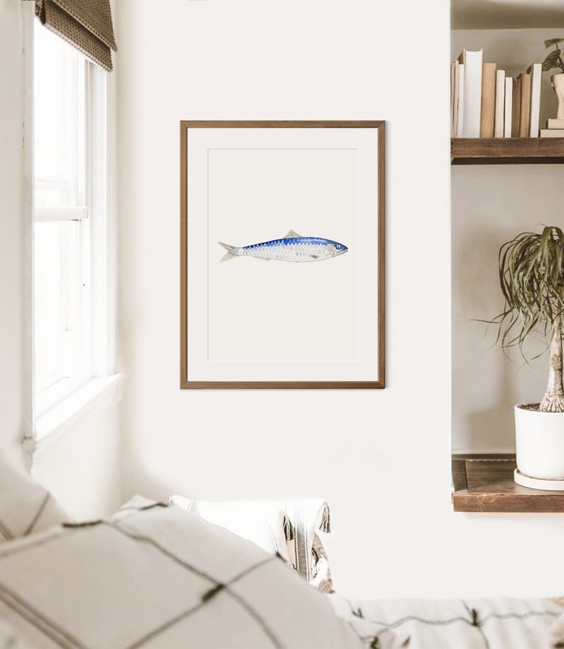 Sardine Fish watercolor art print, Sardine Art Print, Lake house Decor, Beach house decor, Fish Decor, Coastal Wall art image 5