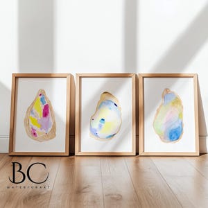 Watercolor Oyster Art Print set of 3, Oyster Shell prints, Beach House Decor, Lake House Wall Art, Shell art, Oyster Painting, Oyster Art