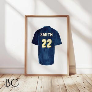 Watercolor Blue Baseball Jersey Print, Sport art prints, Personalized Baseball Jersey print, baseball room decor, sport nursery art gift