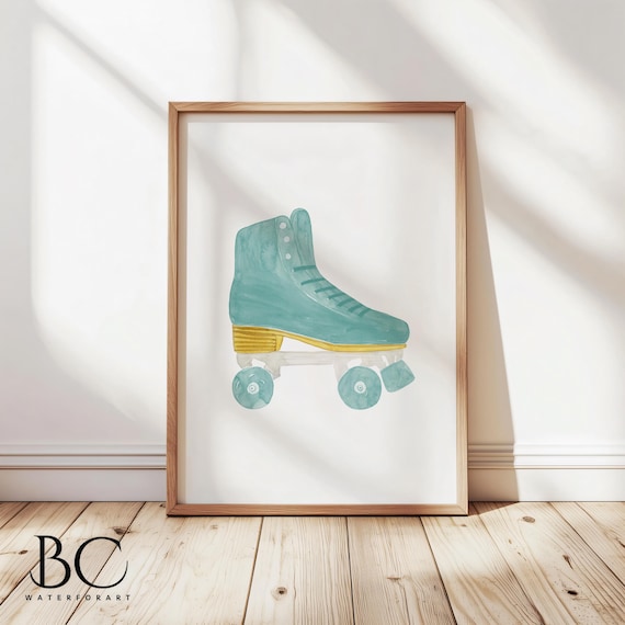 Vintage Roller Skate Art Print: 70s Style Watercolor Wall Decor