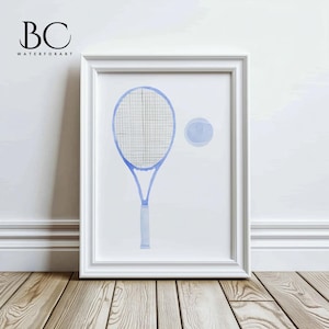 Watercolor Tennis art print, Tennis posters, Tennis Ball and racket art, Tennis art, Sports Nursery Art, Sports Decor