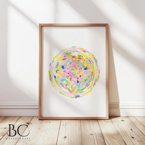 Watercolor Rose medallion plate print, Famille Rose plate art, Chinoiserie porcelain art, Antique Famille Rose medallion plate art decor