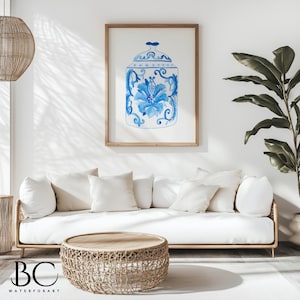 Chinoiserie ginger jar print, Watercolor Chinoiserie Blue White porcelain print, Oriental Vase print, Willow Style Porcelain Ginger Jar Art