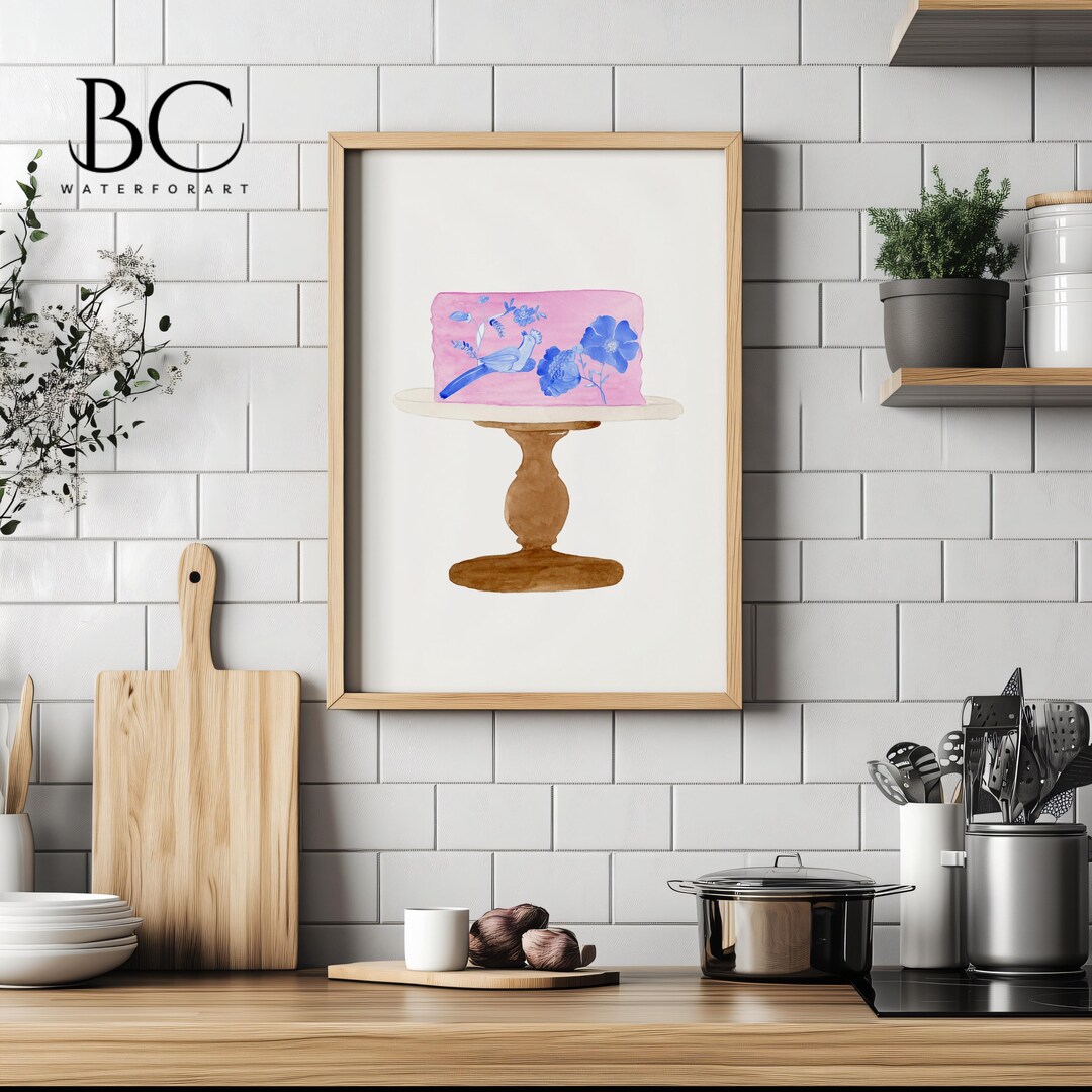 kitchen printable poster bakery print with watercolor... Watercolor Baking Cake Art Print, Kitchen Wall Decor, Baking Home Decor ...