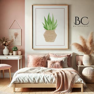 Watercolor Aloe Vera art print in Brown Wicker Basket, Plant Decor, Succulent Painting, Kitchen Decor, Botanical Art print, Aloe Wall Art