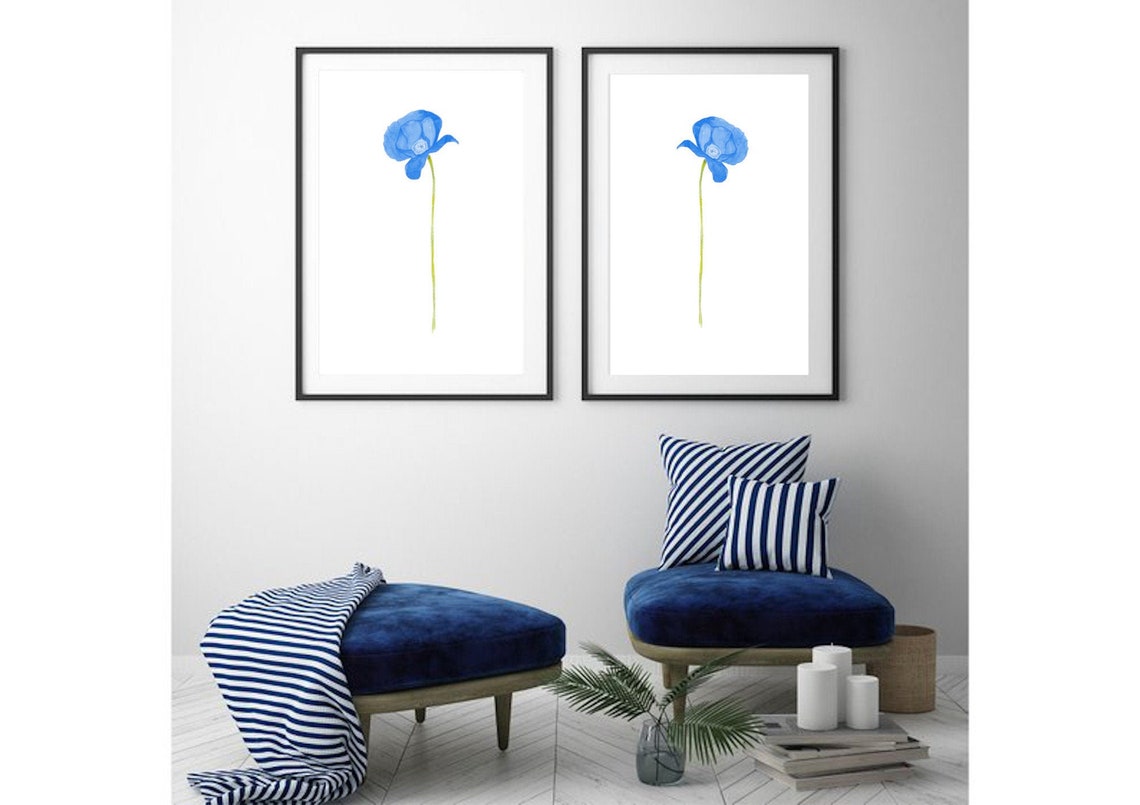 Watercolor Blue Poppy Flower Art Print Set of 2 Poppy Print | Etsy