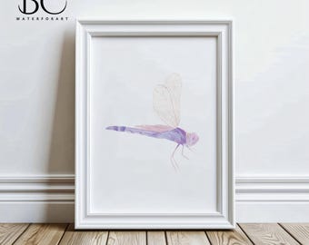 Watercolor Dragonfly Print, Pink Dragonfly Wall Art, Lake house home decor, Dragonfly art, Kitchen art, Dragonfly gifts, Dragonfly print