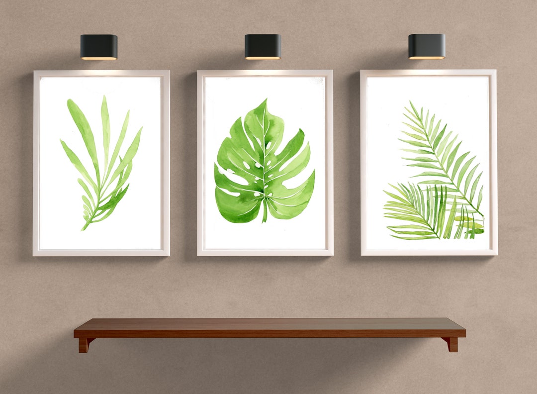 Watercolor Tropical Palm Leaves Print Set of 3 Wall Art - Etsy
