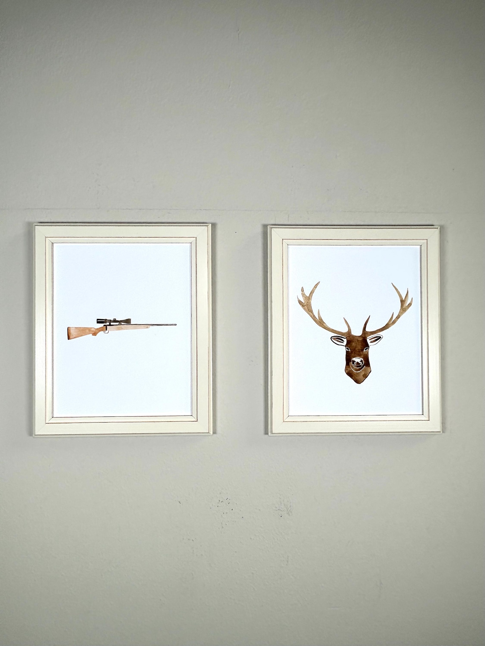 Watercolor Hunting Art Set of 2, Hunting Riffle & Deer Art Print ...
