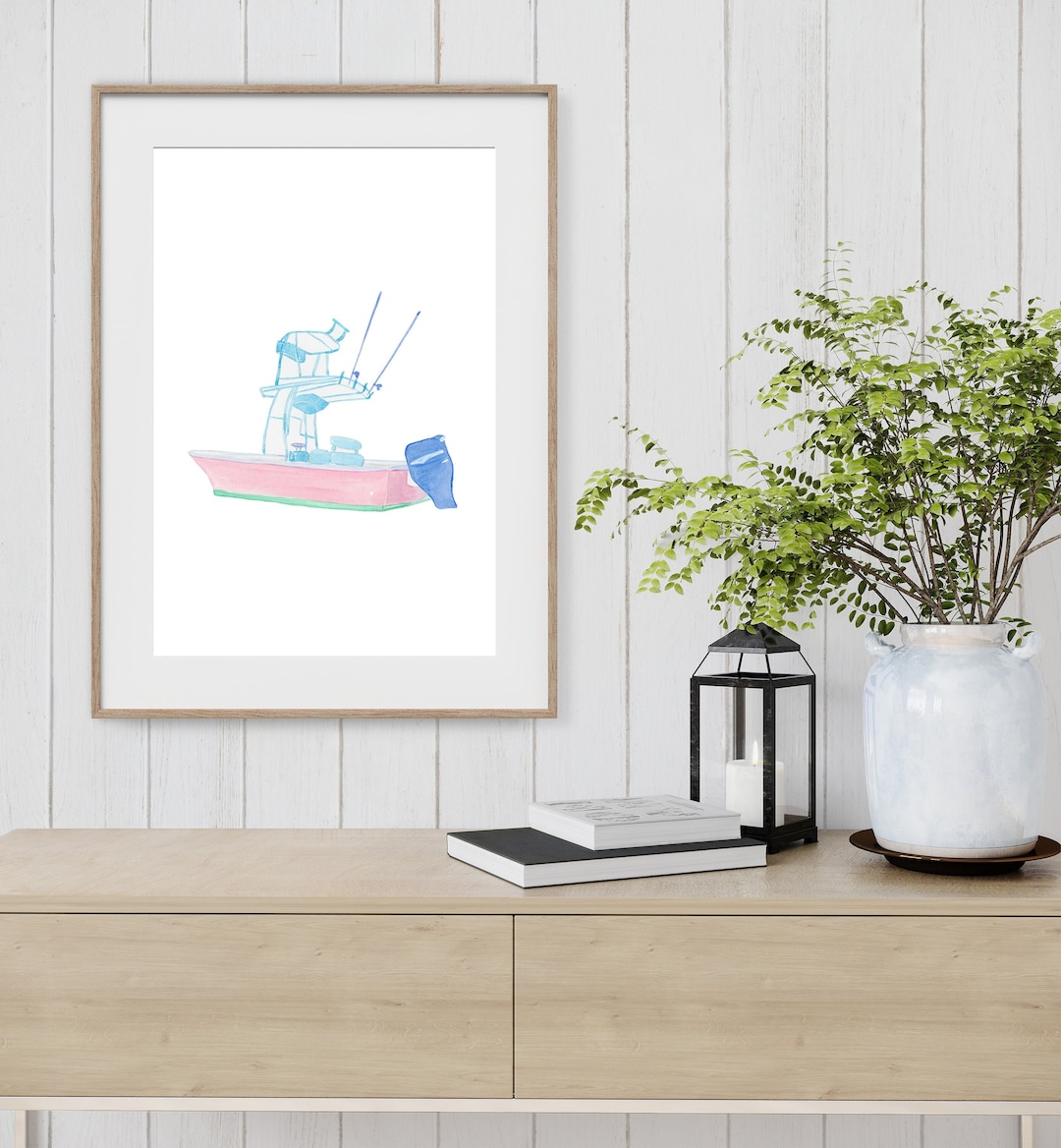 Fishing Boat Art Print, Watercolor Fishing Boat Wall Art, Beach House