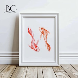 Aquarell Koi Fisch Kunstdruck, Koi Fisch Kunst, Koi Fisch Druck, Schlafzimmer Wanddekor, Housewarming Geschenk, Orientalische Wandkunst, asiatisches Dekor