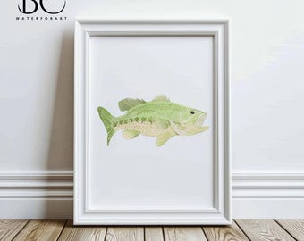Largemouth Bass Watercolor Painting, Largemouth Bass Watercolor Print, Watercolor Bass, Fishing Art Print, Lakehouse Decor, Fish Decor