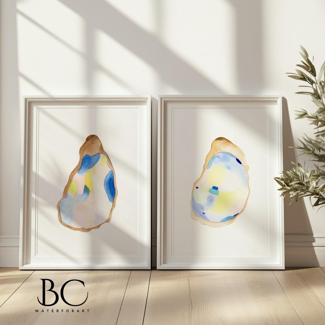 Watercolor Oyster Art Print Set, Oyster Shell Prints Set of 2, Beach ...
