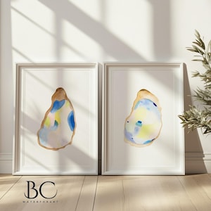 Watercolor Oyster Art Print set, Oyster Shell prints set of 2, Beach House Decor, Lake House Wall Art, Oyster Painting, Seaside Art Print