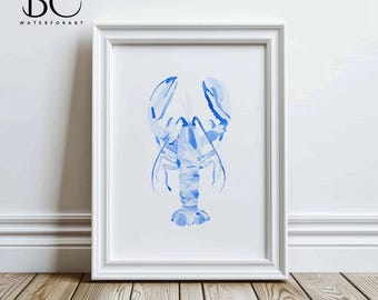 Watercolor Blue Lobster Art Print, Beach house wall decor, Lake house wall decor, Coastal decor, Lobster Art Print, Lobster Lover Gift