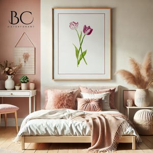 Watercolor Tulips print, Tulip Art Painting, Floral Home Wall art, Botanical Decor, Tulip Lover Gift, Tulip Branch art