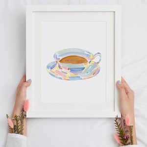 Watercolor Coffee Print, Coffee Poster, Kitchen Art Print, Coffee Lover Gift, Coffee Wall Decor, Home office wall art,Chinoiserie Coffee Art image 6