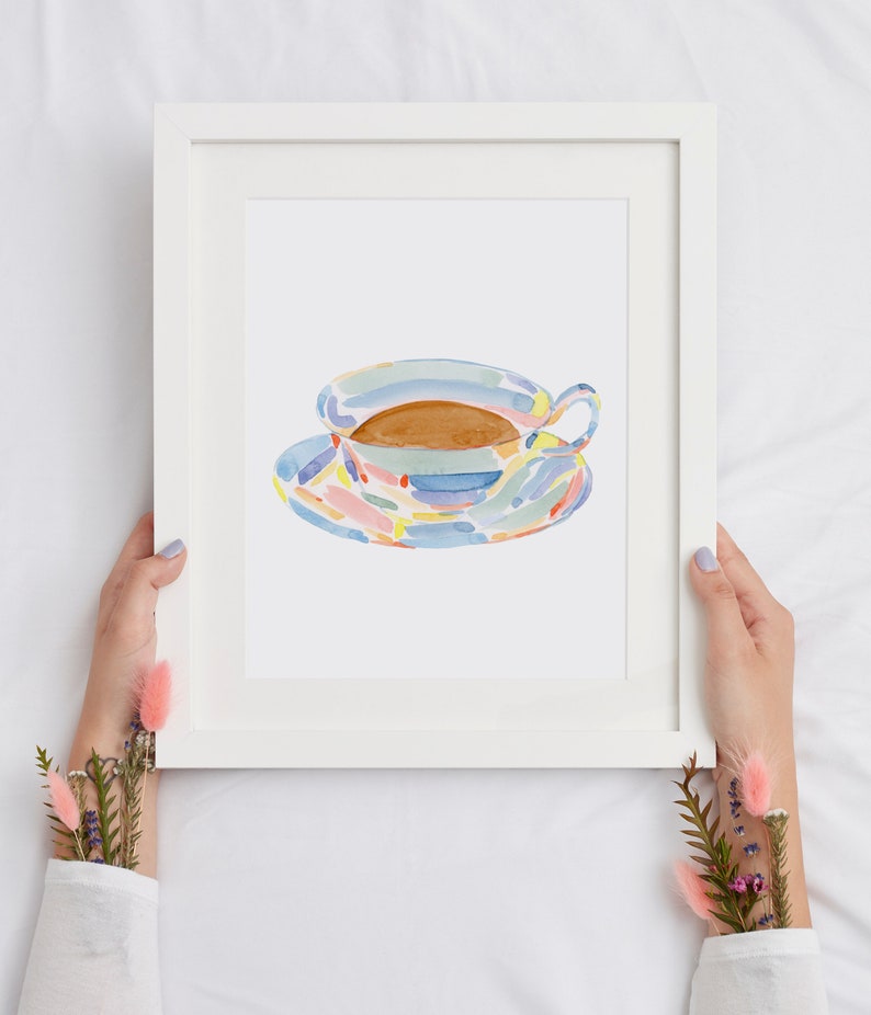 Watercolor Coffee Print, Coffee Poster, Kitchen Art Print, Coffee Lover Gift, Coffee Wall Decor, Home office wall art,Chinoiserie Coffee Art image 6