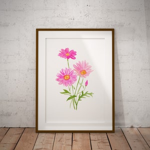 Watercolor Pink Daisy Art Print, Pink Watercolor Flower art, Botanical Prints, Watercolor Daisy Painting, Daisies Kitchen Decor, Daisy Art image 6