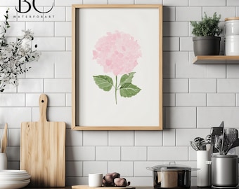 Impression aquarelle d'hortensias roses, impression florale d'hortensias, impression d'hortensias roses, art mural aquarelle d'hortensias, peinture d'hortensias