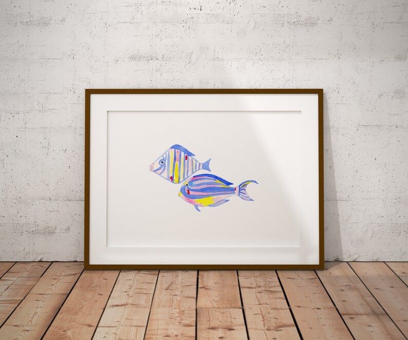 Watercolor Blue Tropical Fish Print, Nursery Wall Art, Ocean nursery wall art, Nursery wall decor, sea animals nursery art image 6
