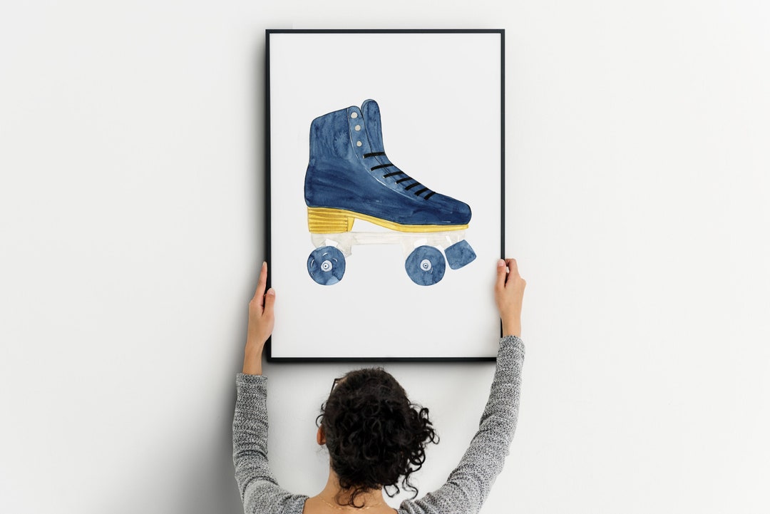 Watercolor Vintage Roller Skate Art Print, Watercolor Roller Skate Wall