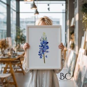 Watercolor Bluebonnet Painting Art Print, Texas Hill Country Wildflower Home Wall Decor, Country Living, Farmhouse, Gift for Flower Lovers image 2