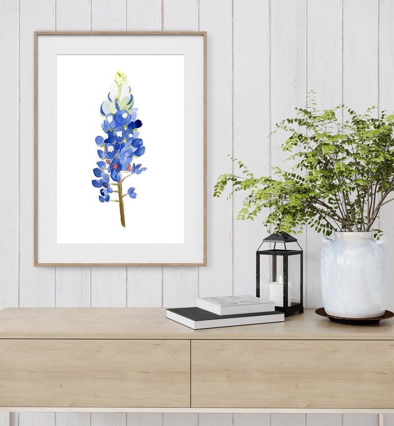 Watercolor Bluebonnet Painting Art Print, Texas Hill Country Wildflower Home Wall Decor, Country Living, Farmhouse, Gift for Flower Lovers image 5