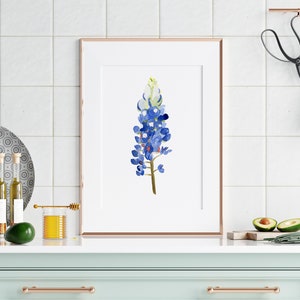 Watercolor Bluebonnet Painting Art Print, Texas Hill Country Wildflower Home Wall Decor, Country Living, Farmhouse, Gift for Flower Lovers image 6