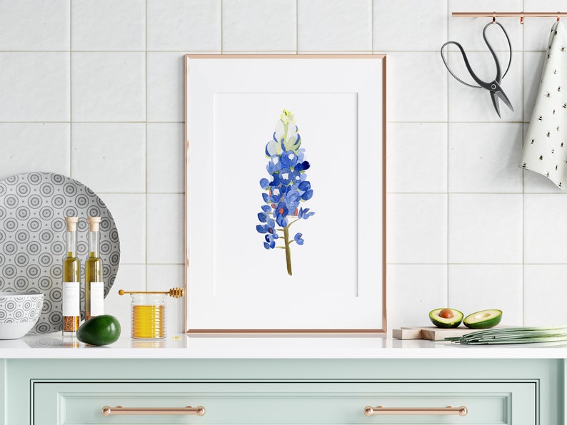 Watercolor Bluebonnet Painting Art Print, Texas Hill Country Wildflower Home Wall Decor, Country Living, Farmhouse, Gift for Flower Lovers image 6