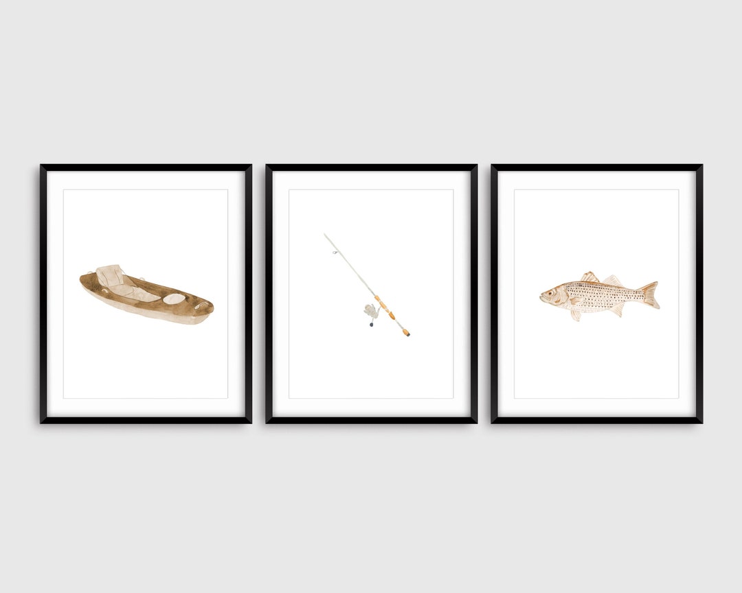 Watercolor Fishing Art Print Set of 3, Fishing Wall Art, Fisherman Gift