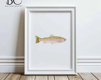 Rainbow Trout Watercolor art print, Trout Art Decor, Fishing Art Print, Lakehouse Decor, Beach house decor, Trout Fish Decor, Fish Art