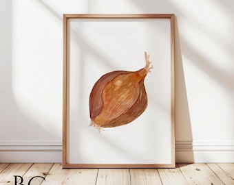 Stampa acquerello di cipolla: arte di verdure da cucina