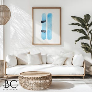 Watercolor blue snowboard print, Winter sports poster, Snowboarder art, Board rider gift, Boy room decor, Snowboarder gift, Nursery decor