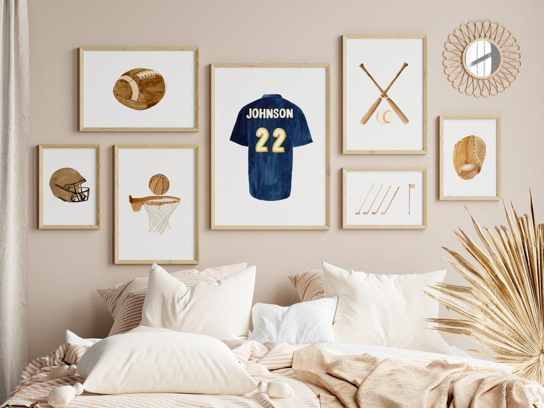 Personalized Watercolor Sports Gallery Wall Art, Jersey Basketball