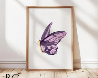 Aquarel paarse vlinder kunstprint: muurdecoratie kinderkamer