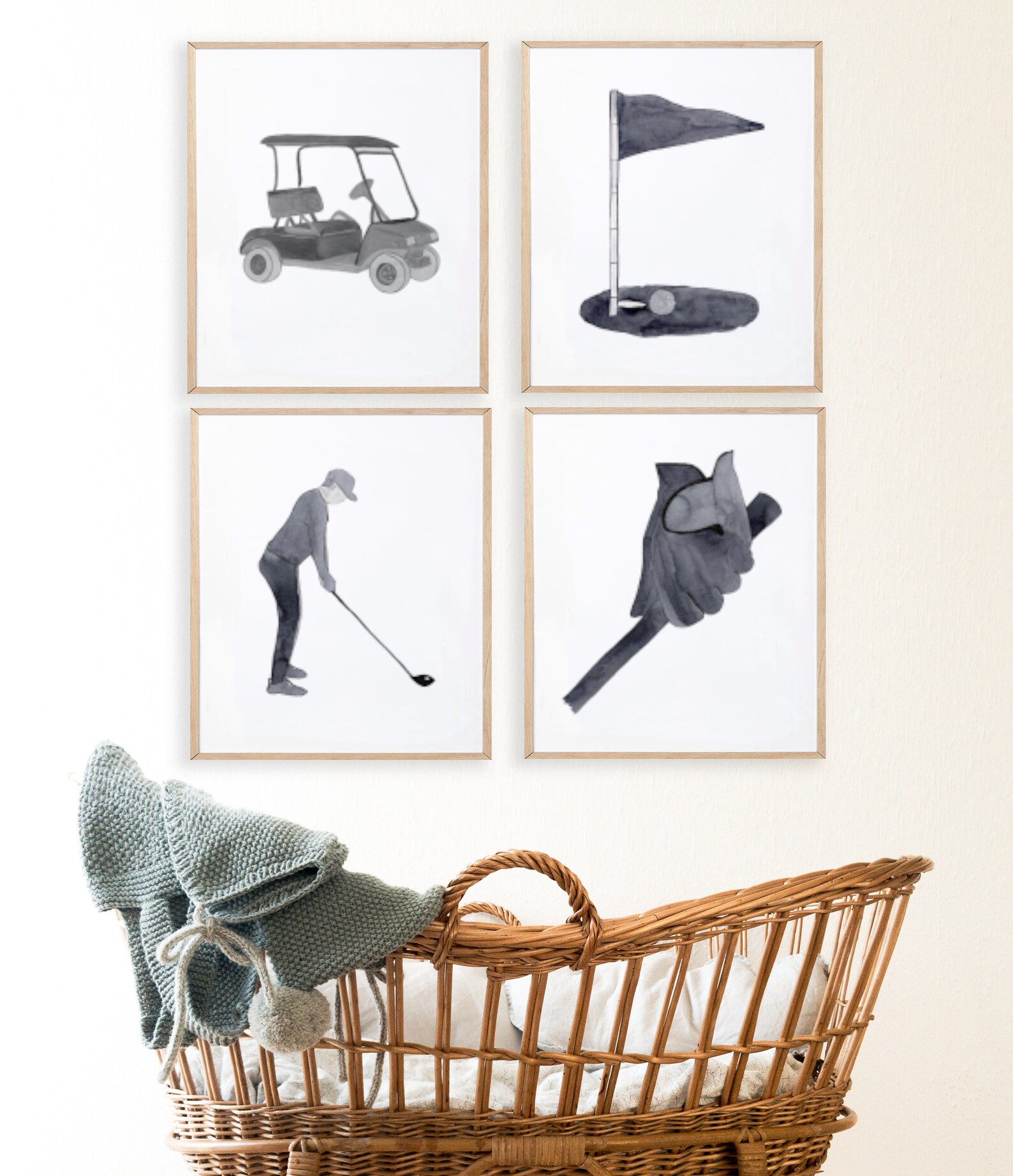 Set of 4 Watercolor Golf Nursery Wall Art Golf Club Print Etsy