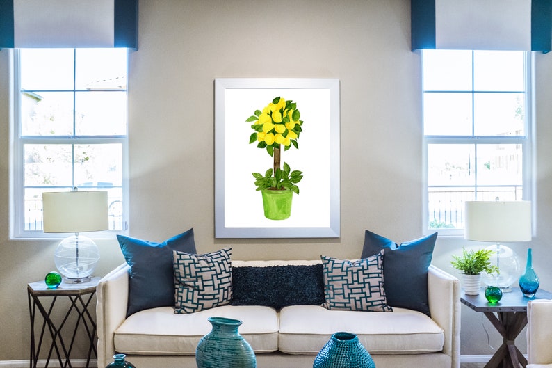 Lemon Tree Ginger Jar Art Print, watercolor green porcelain lemon wall art decor, Citrus Tree wall art, lemon wall art, lemon Kitchen Prints image 9