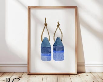 Watercolor Blue Lobster Buoys Art Print, Nautical Print, Beach house wall decor, Lake house wall decor, Coastal decor, Lobster Buoy Art